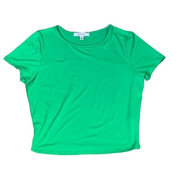 Gaze Short Sleeve Cropped Tee Top Sz M Green #29i - Picture 5 of 7